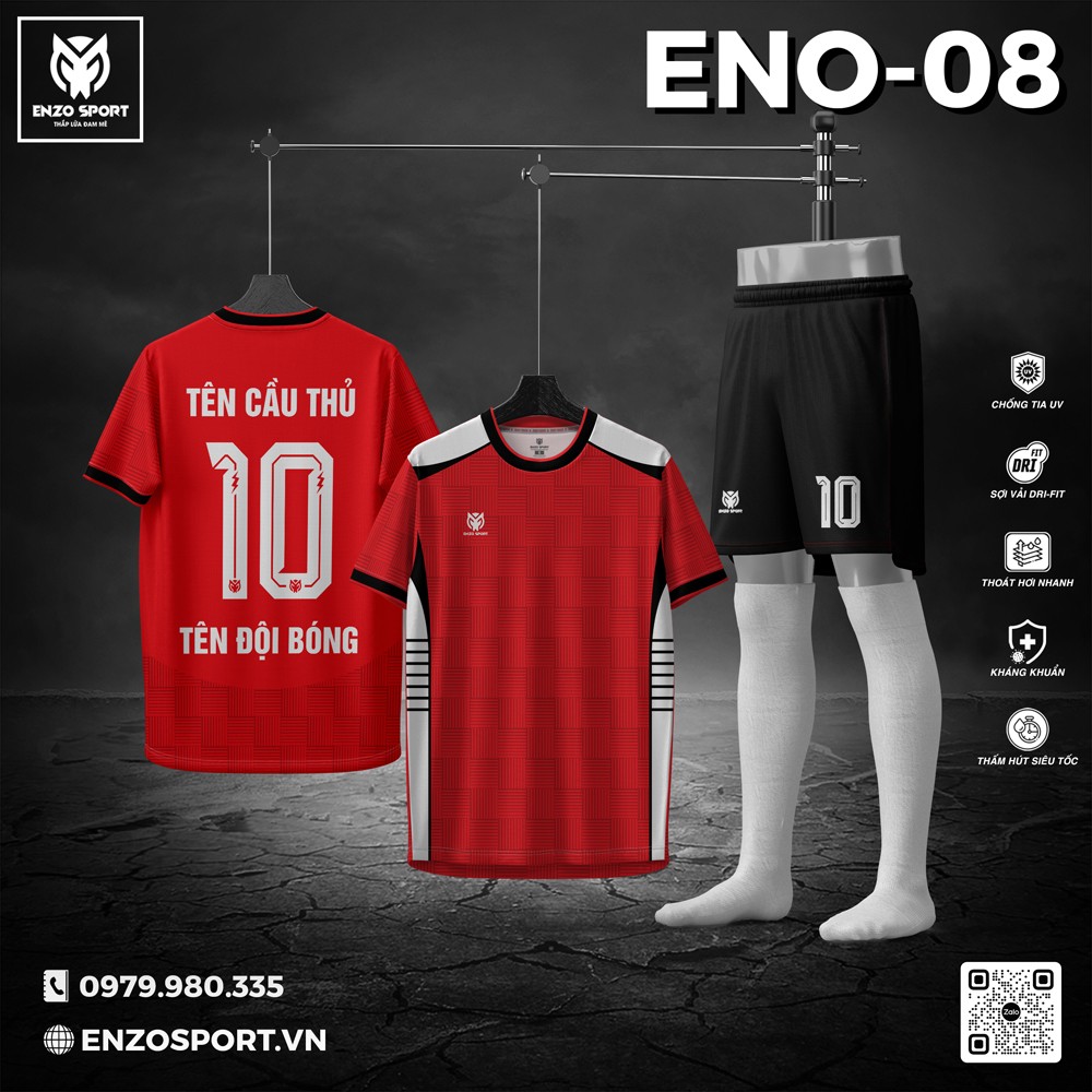 Áo Bóng Đá Không Logo ENO-08 Đỏ