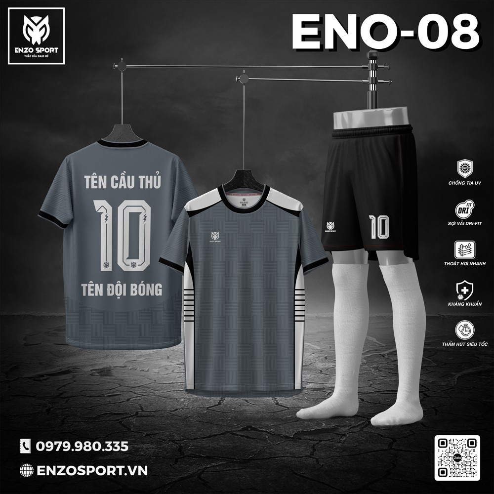Áo Bóng Đá Không Logo ENO-08 Xám