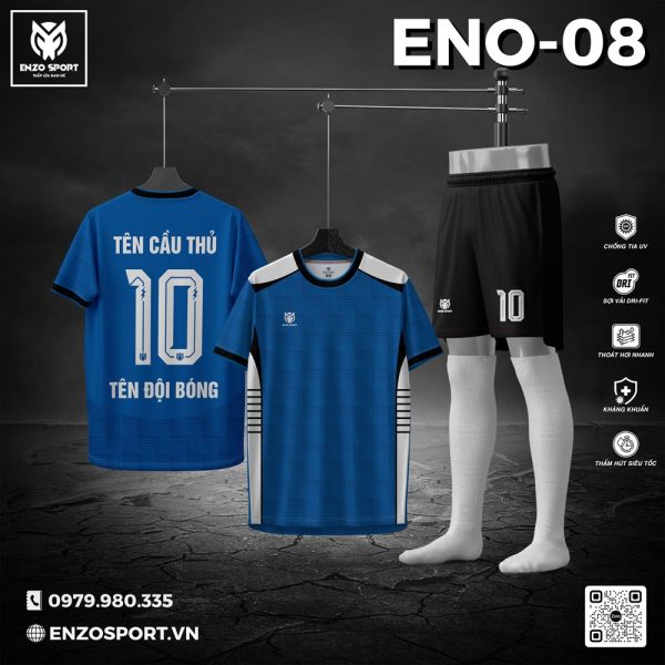 Áo Bóng Đá Không Logo ENO-08 Xanh Bích