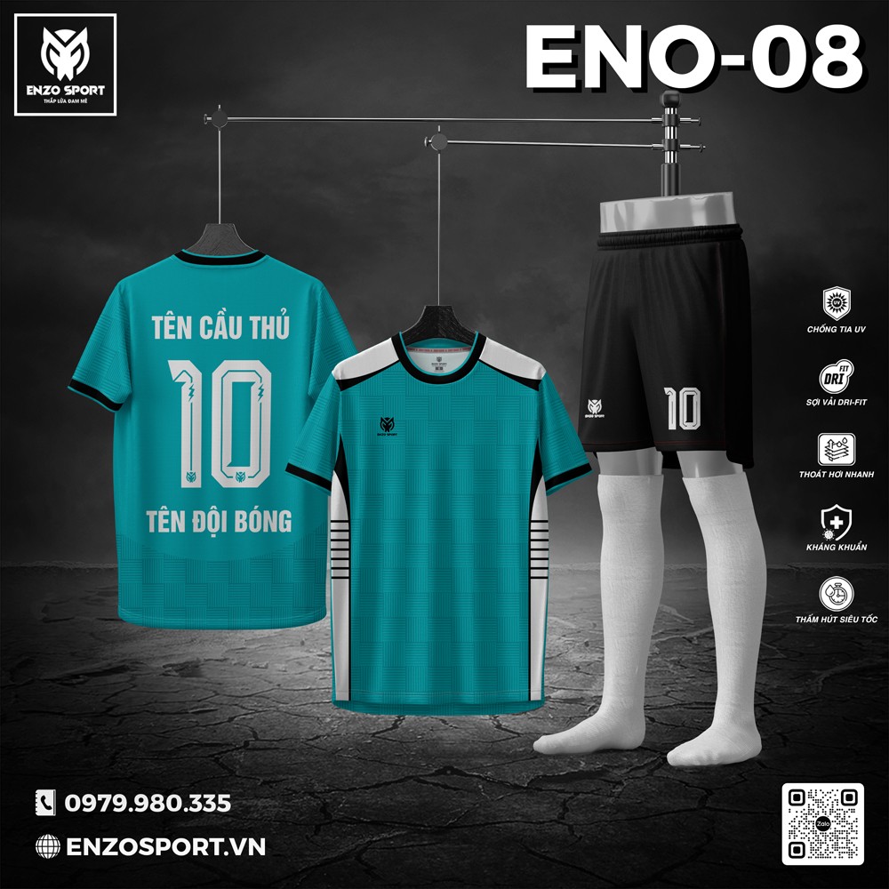 Áo Bóng Đá Không Logo ENO-08 Xanh Ngọc
