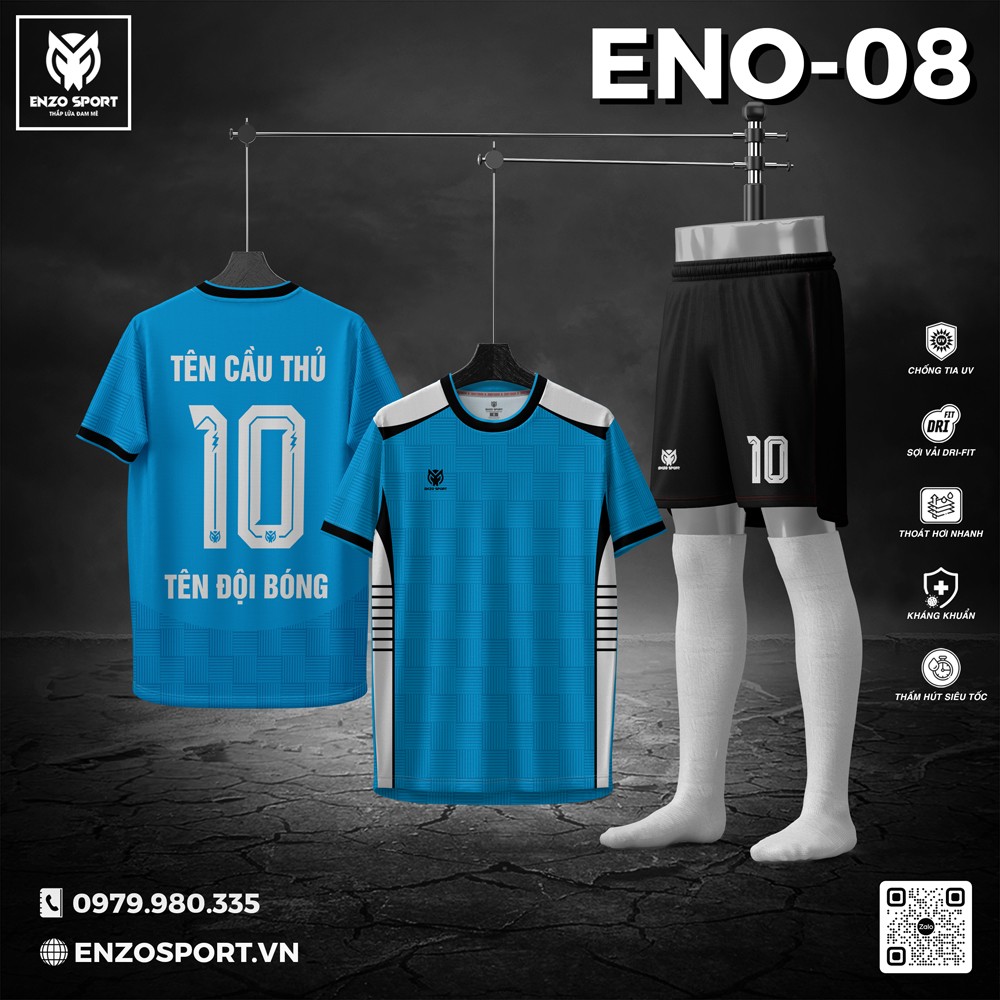 Áo Bóng Đá Không Logo ENO-08 Xanh Ya