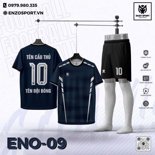 Áo Bóng Đá Không Logo ENO-09 Tím Than