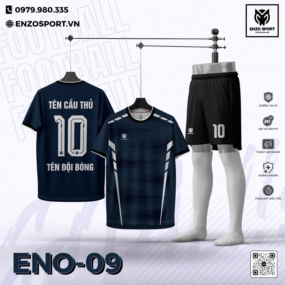 Áo Bóng Đá Không Logo ENO-09 Tím Than