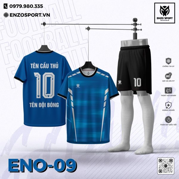 Áo Bóng Đá Không Logo ENO-09 Xanh Bích