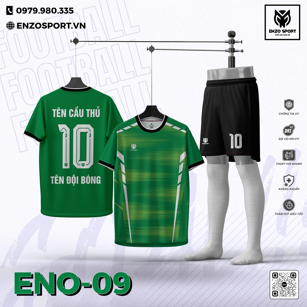 Áo Bóng Đá Không Logo ENO-09 Xanh Ket