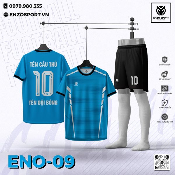 Áo Bóng Đá Không Logo ENO-09 Xanh Ya