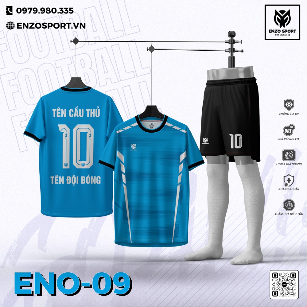 Áo Bóng Đá Không Logo ENO-09 Xanh Ya