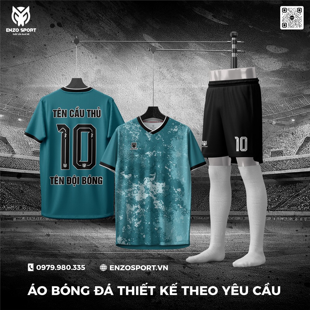 Áo Bóng Đá Không Logo Màu Xanh Loang Đẹp Mắt