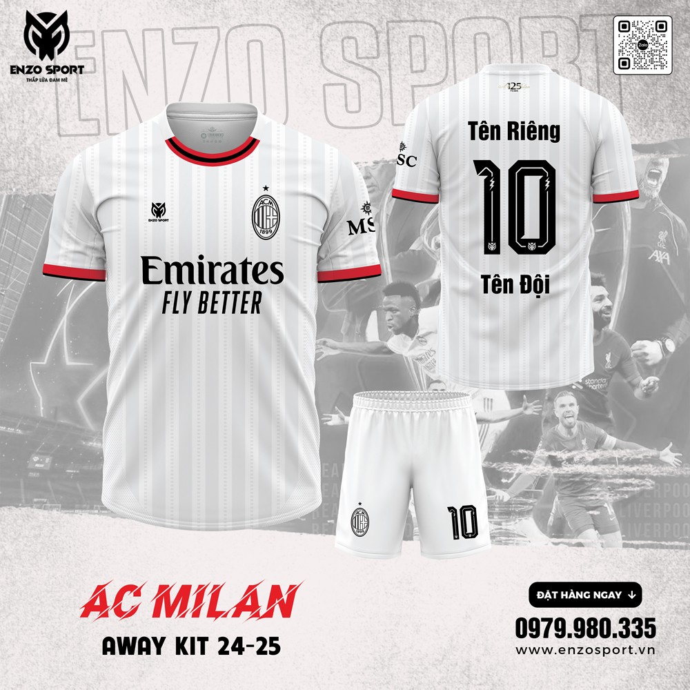 Áo đấu AC Milan sân khách 2024-2025 màu trắng thiết kế bởi Enzo Sport