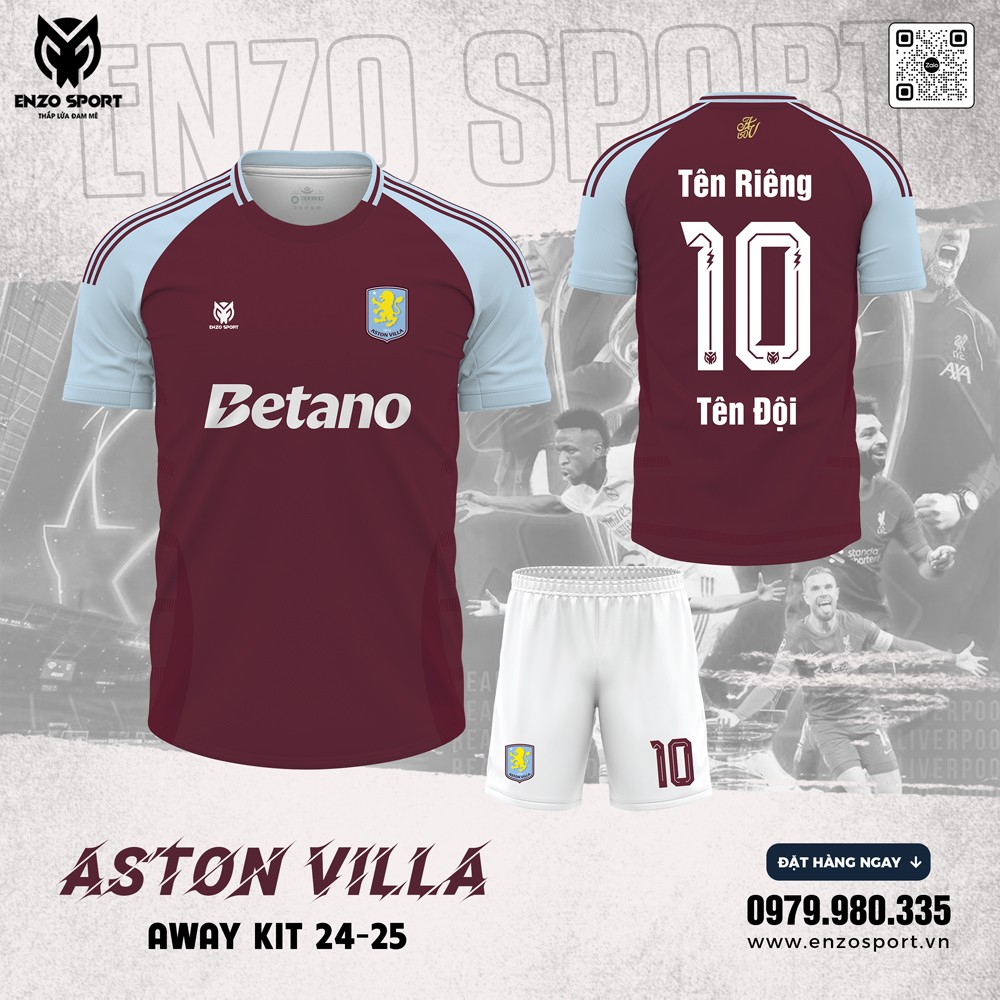 Bộ quần áo bóng đá Aston Villa Away Kit 2024–2025 màu nho tím từ Enzo Sport