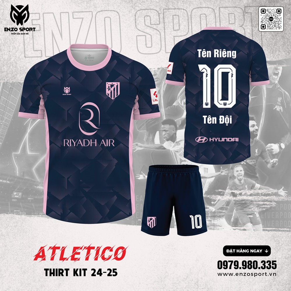 Áo đấu bóng đá ATLÉTICO Third Kit 2024-2025 màu xanh navy viền hồng