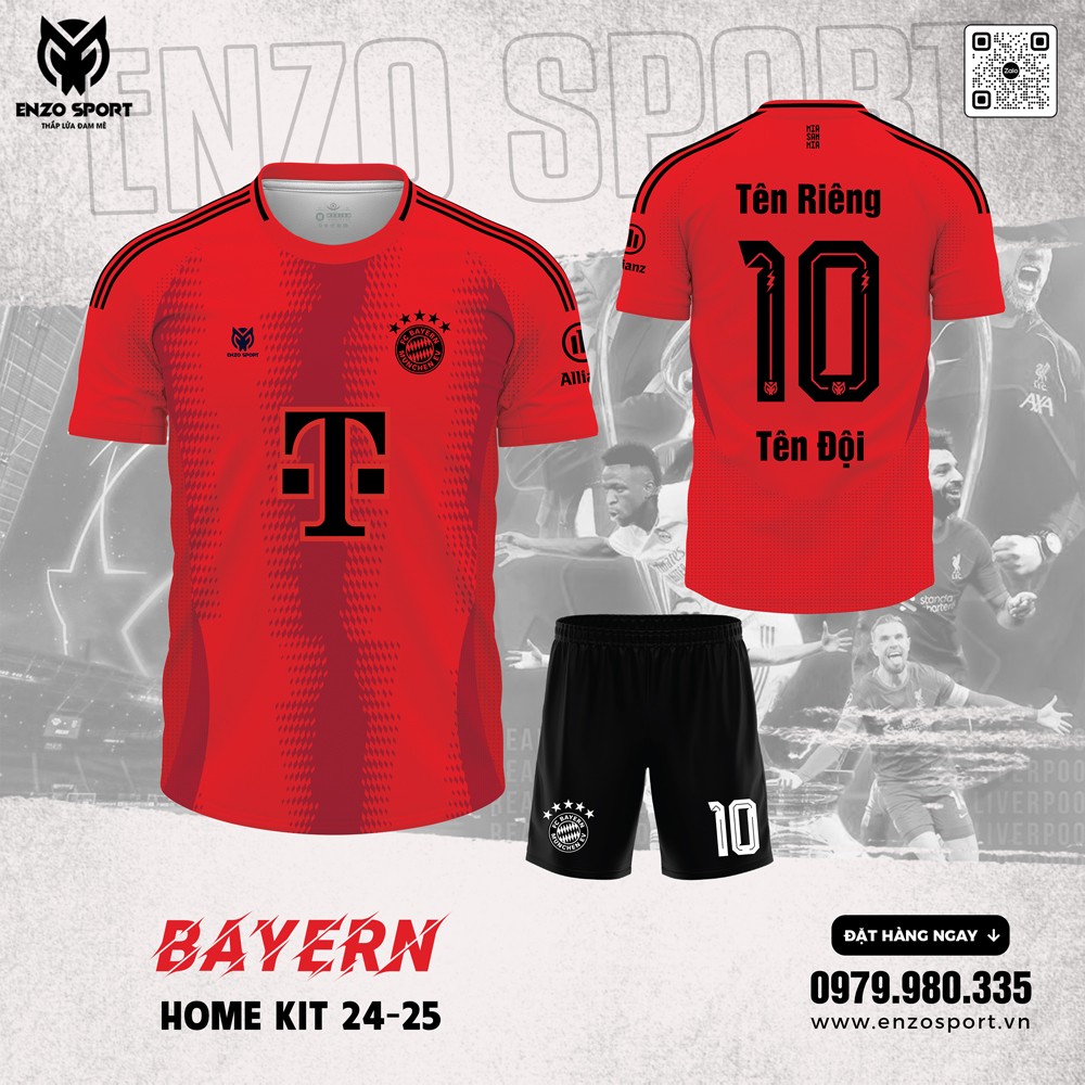 Áo đấu Bayern Munich sân nhà 2024-2025 màu đỏ truyền thống