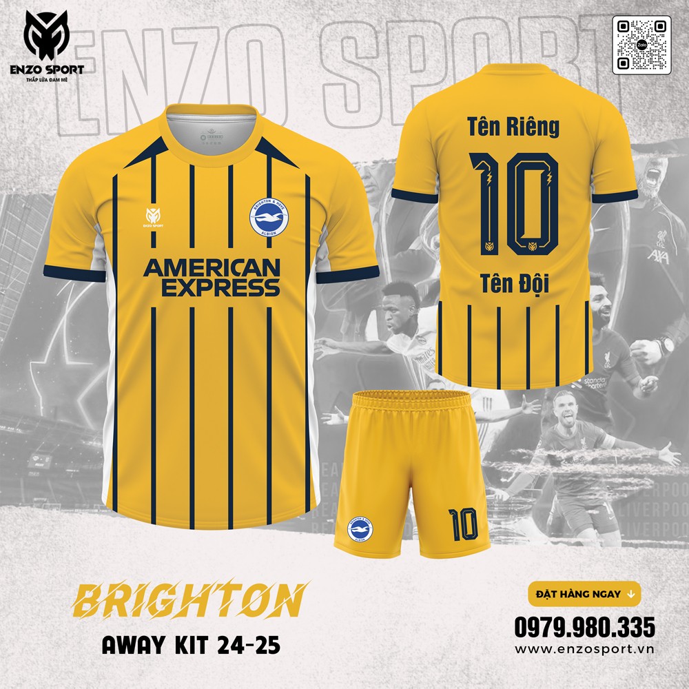 Áo đấu Brighton sân khách 2024-2025 màu vàng mustard phối xanh navy