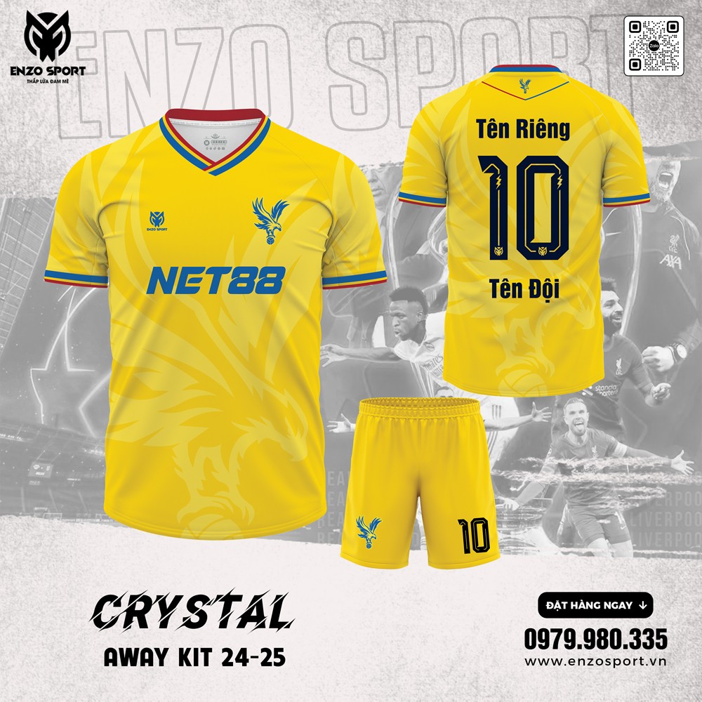 Bộ áo bóng đá CRYSTAL AWAY KIT 24-25 màu vàng tươi rực rỡ, hoạ tiết đại bàng chìm