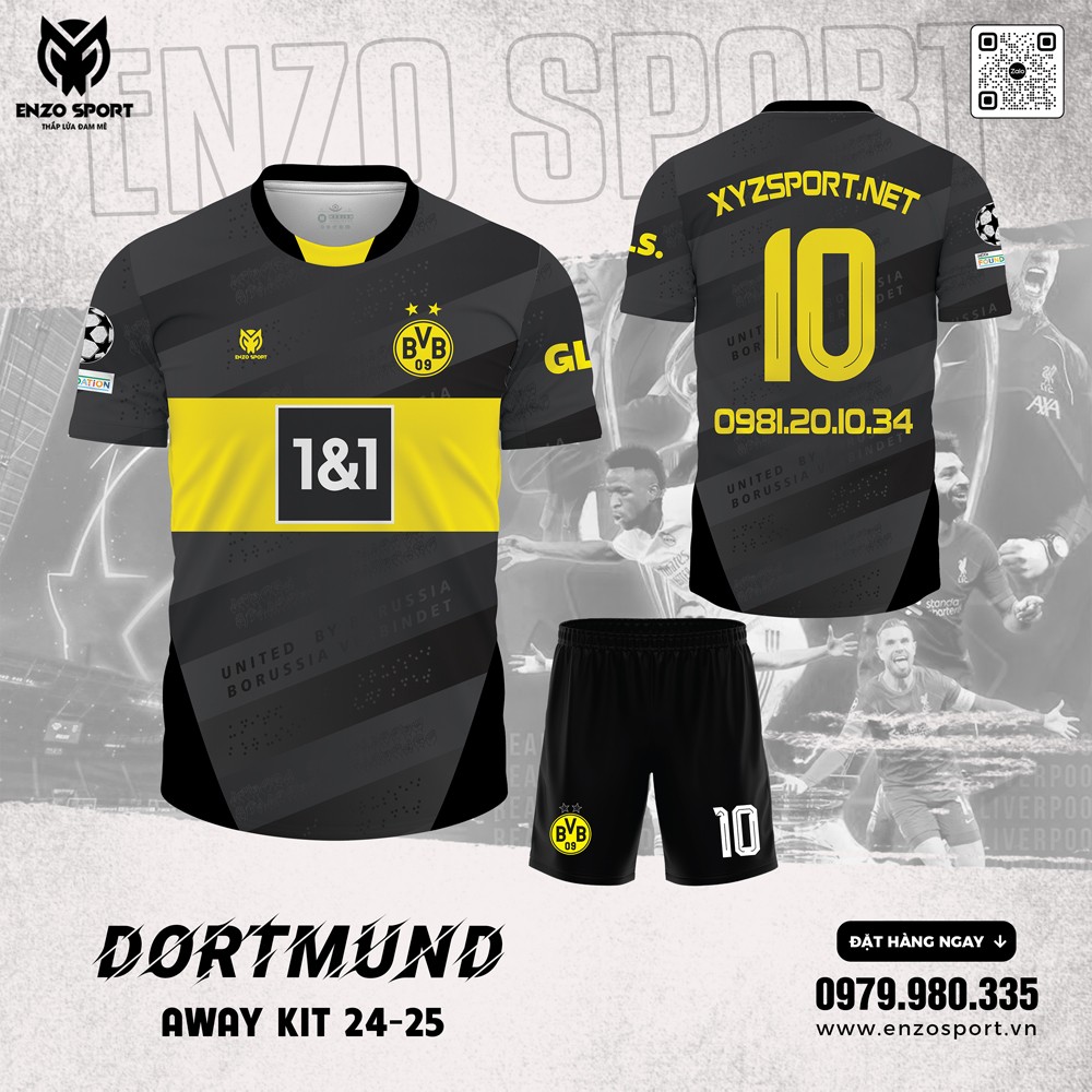 Áo Dortmund sân khách 2024-2025 màu đen phối vàng Enzo Sport
