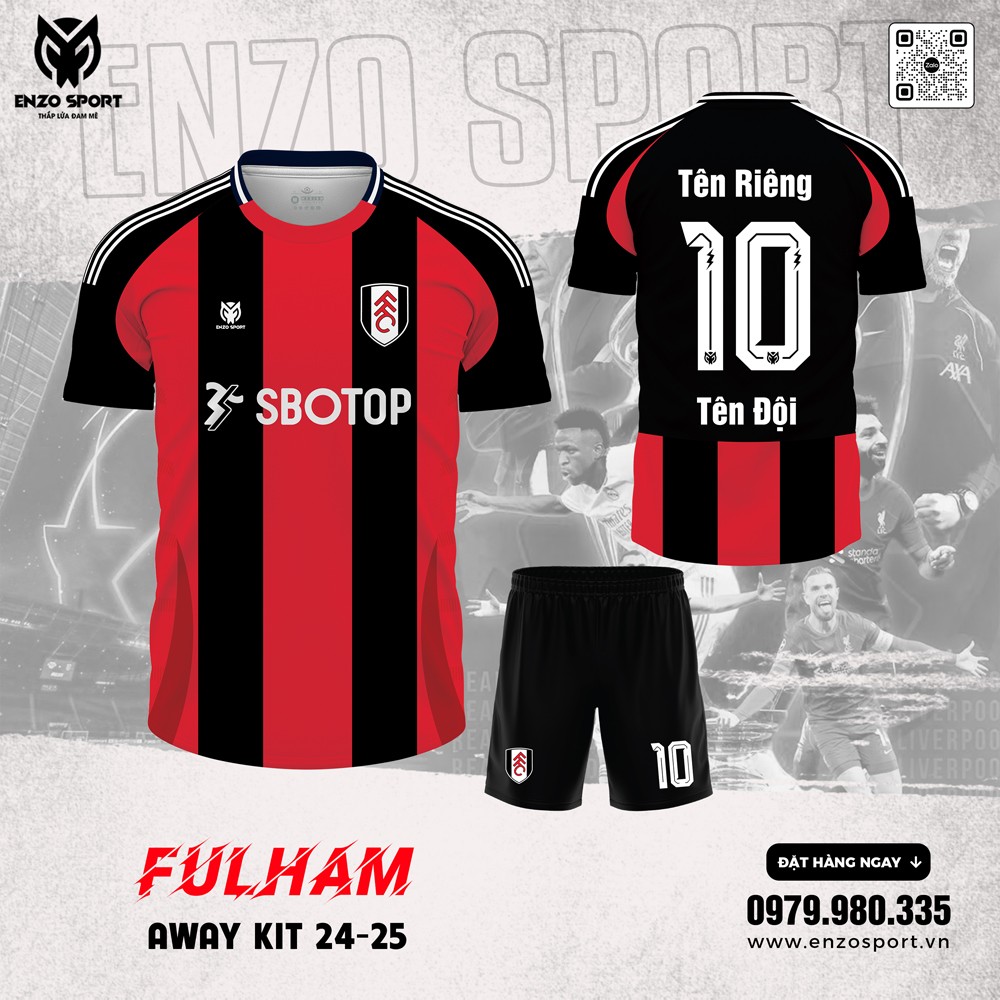 Mẫu áo Fulham Away Kit 24-25 màu đỏ đen phong cách thể thao