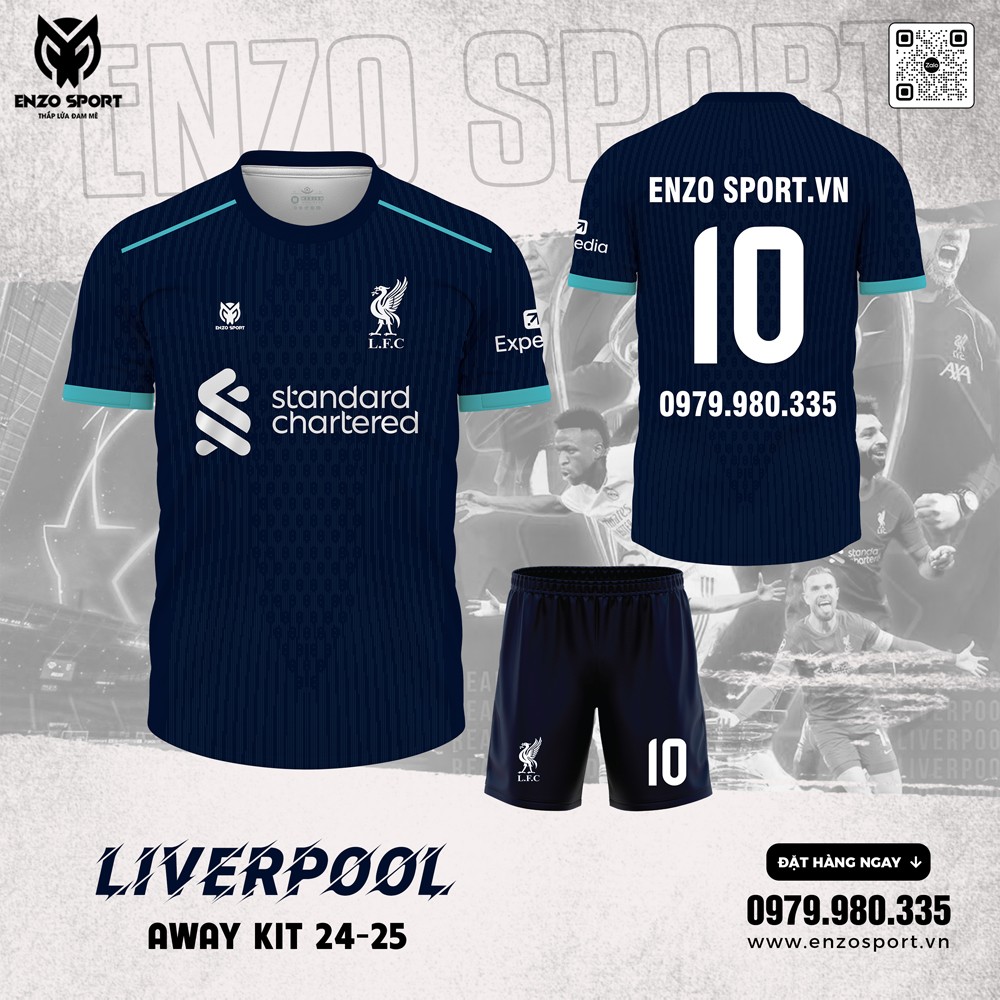 Áo đấu Liverpool sân khách 2024-2025 màu xanh navy viền xanh ngọc