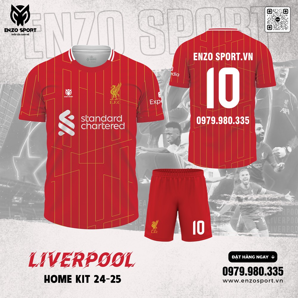 Áo đấu Liverpool sân nhà 2024-2025 màu đỏ sọc vàng chính hãng