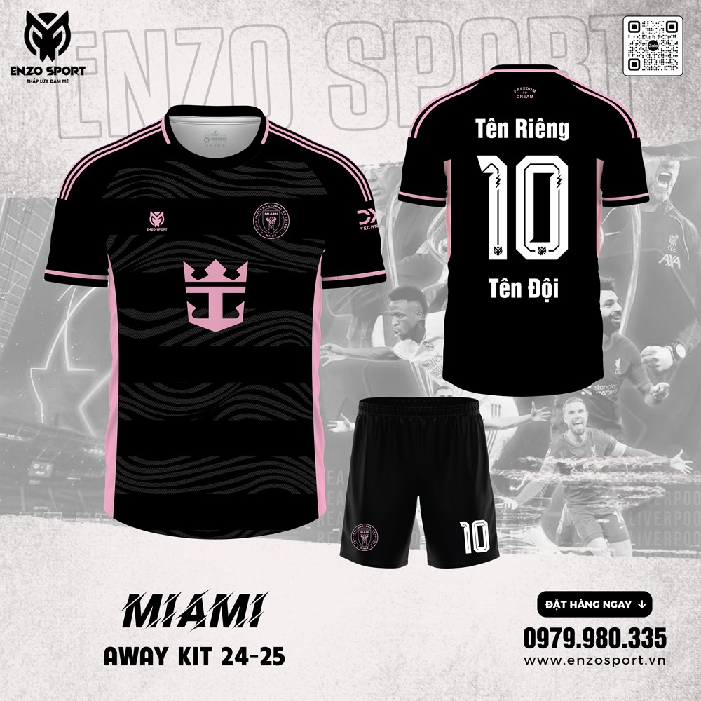 Bộ quần áo bóng đá MIAMI Away Kit 24-25 - Màu đen phối hồng pastel