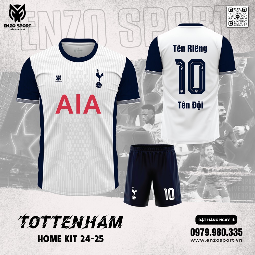 Áo bóng đá Tottenham Home Kit 2024-2025 trắng xanh navy từ Enzo Sport