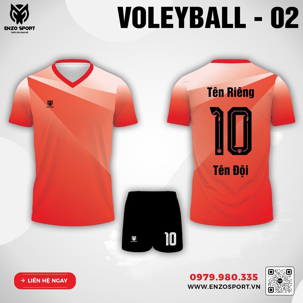 Áo bóng chuyền Volleyball - 02 màu cam thiết kế họa tiết hình học của Enzo Sport