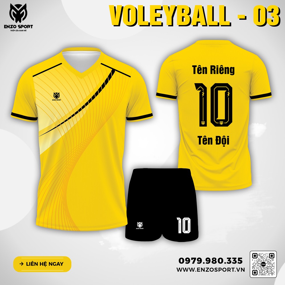 Đồng phục bóng chuyền màu vàng trẻ trung, phối đen sắc nét VOLLEYBALL-03