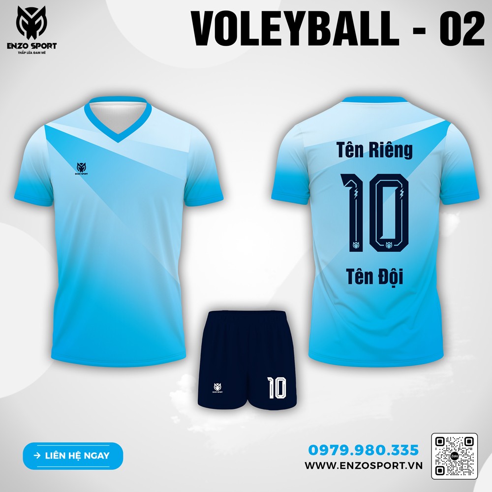 Áo bóng chuyền VOLLEYBALL - 02 màu xanh cyan phối navy thiết kế hiện đại