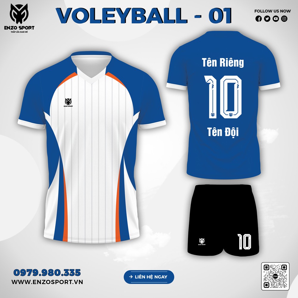 Áo bóng chuyền thiết kế phối trắng xanh dương năng động - Volleyball-01