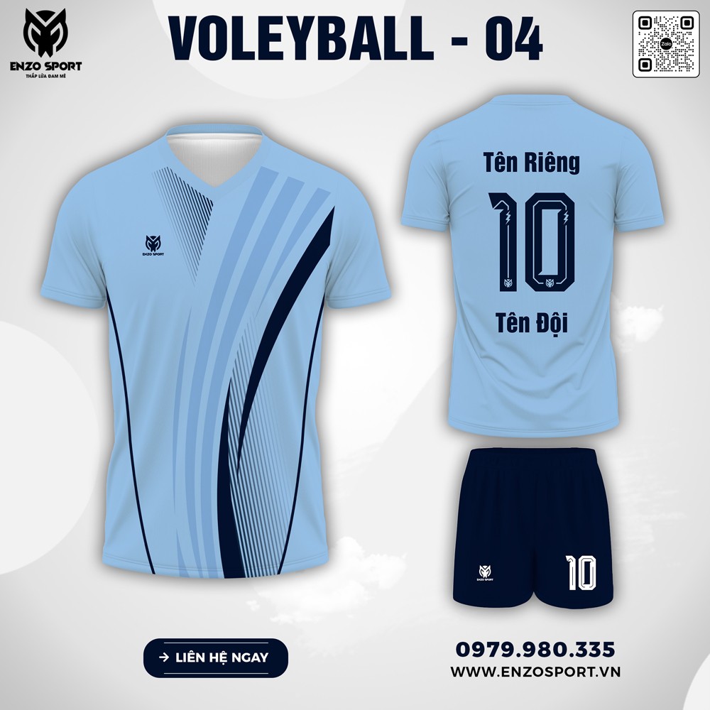 Đồng phục bóng chuyền Volleyball - 04 màu xanh dương nhạt thiết kế đẹp theo yêu cầu