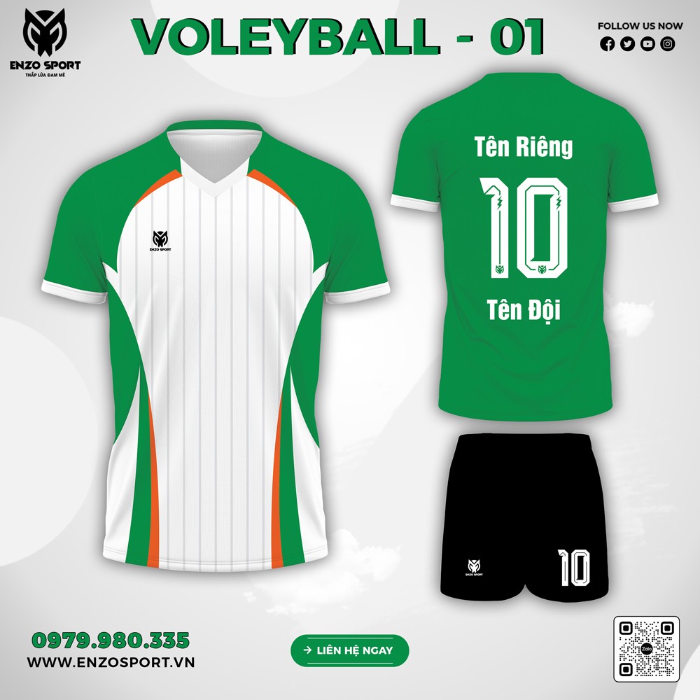 Áo bóng chuyền thiết kế theo yêu cầu màu xanh lá cây Enzo Sport