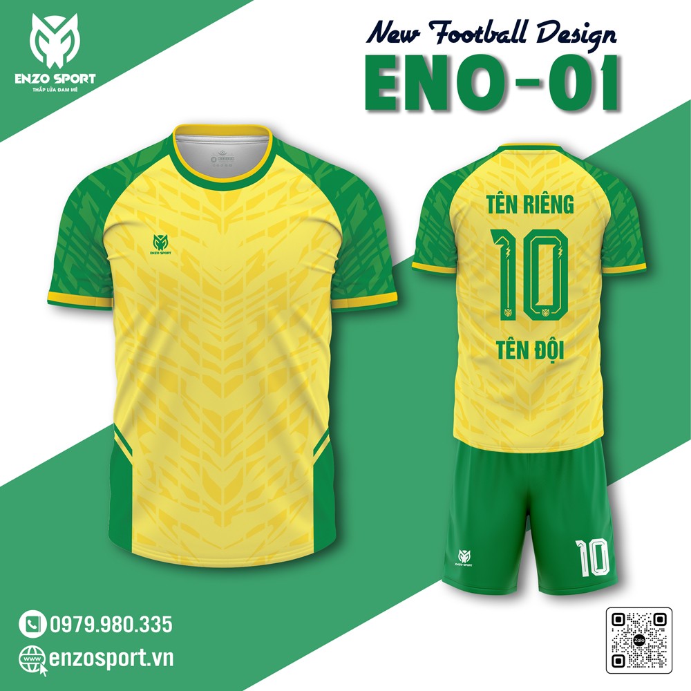 Áo bóng đá không logo ENZO SPORT ENO-01 tông vàng – xanh lá