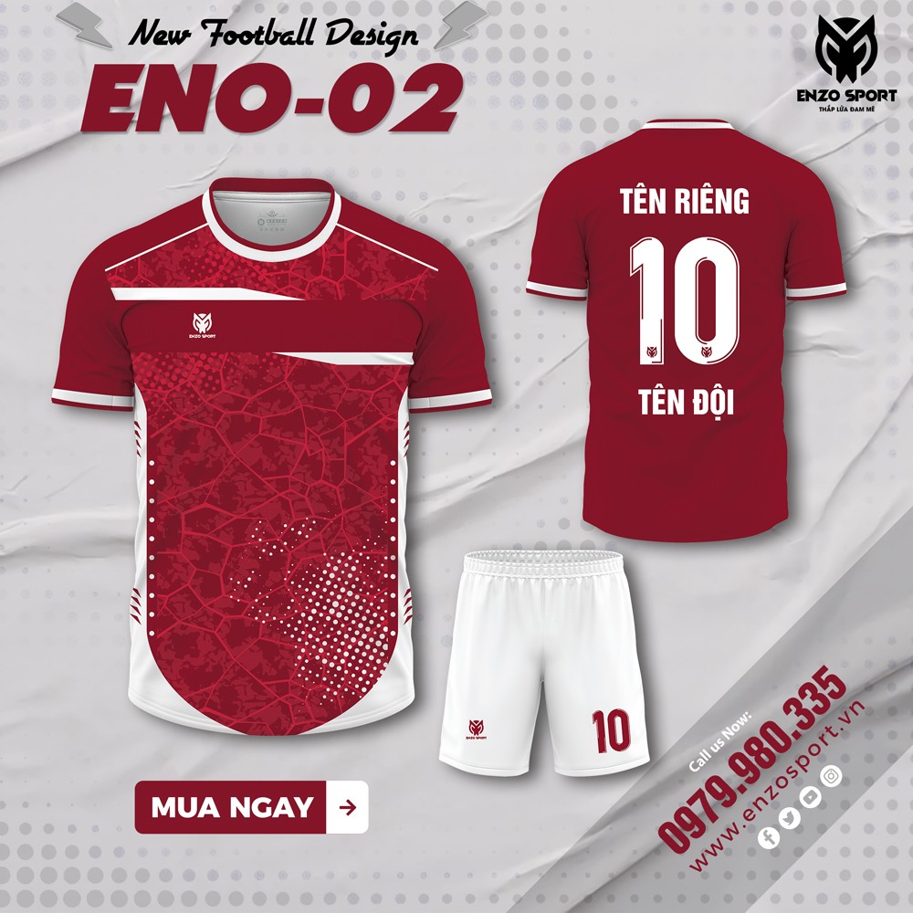 Áo bóng đá không logo ENO-02 màu đỏ đô của Enzo Sport