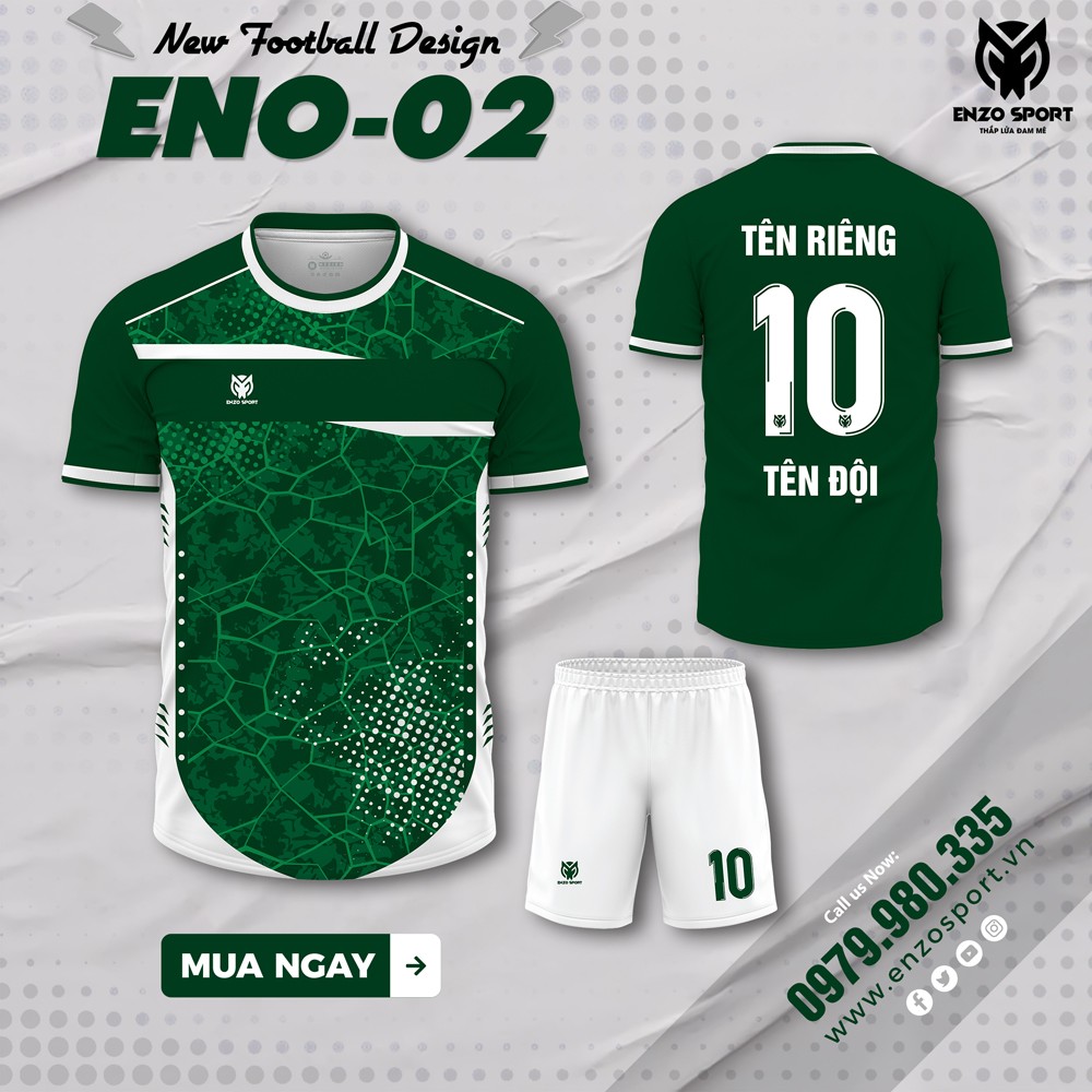Áo bóng đá không logo ENO-02 màu xanh rêu đậm - Enzo Sport