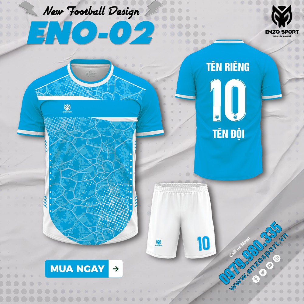 Áo bóng đá không logo ENO-02 màu xanh dương trắng
