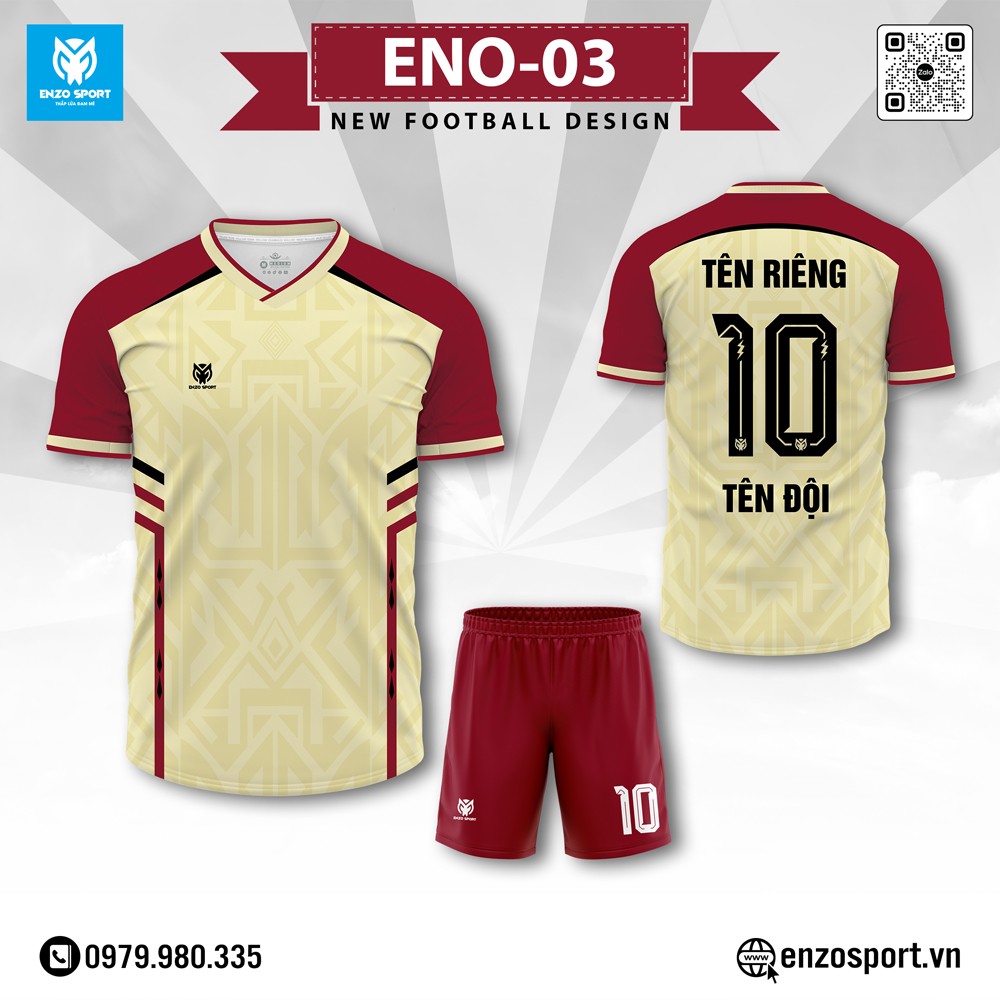 Áo bóng đá không logo ENO-03 màu kem phối đỏ đô của Enzo Sport