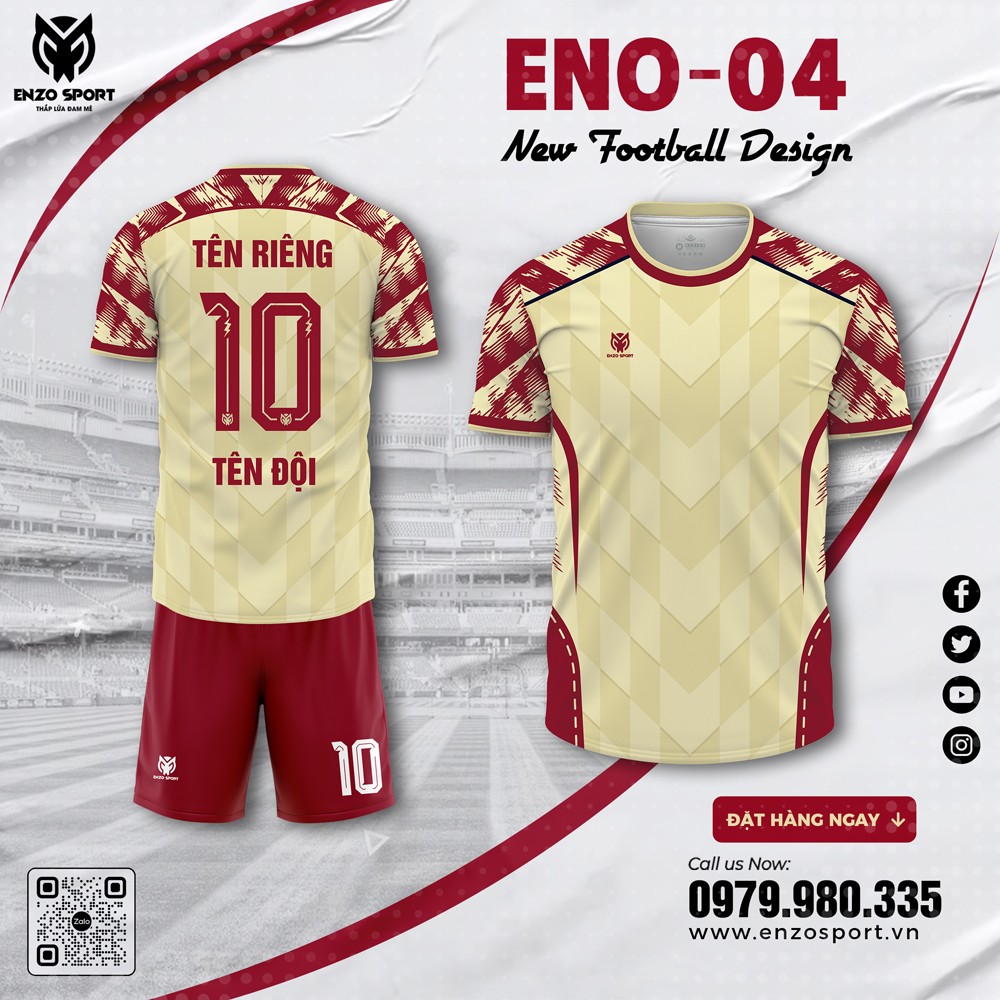 Áo bóng đá ENO-04 màu vàng kem đỏ đô của Enzo Sport
