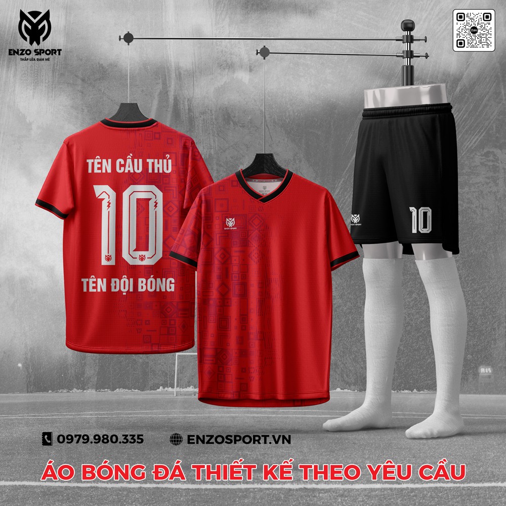 Áo bóng đá thiết kế Enzo Sport màu đỏ phối đen