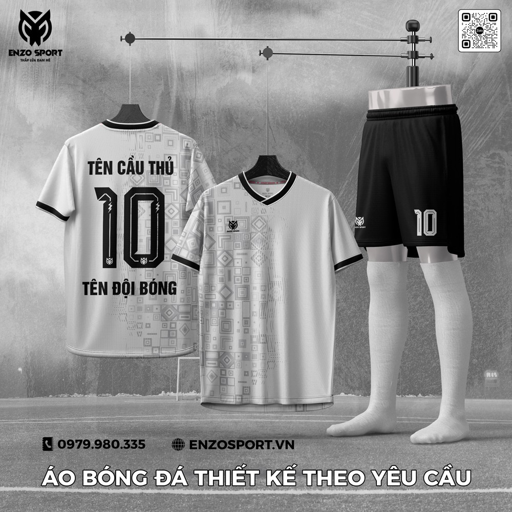 Áo bóng đá Enzo Sport thiết kế trắng đen sang trọng