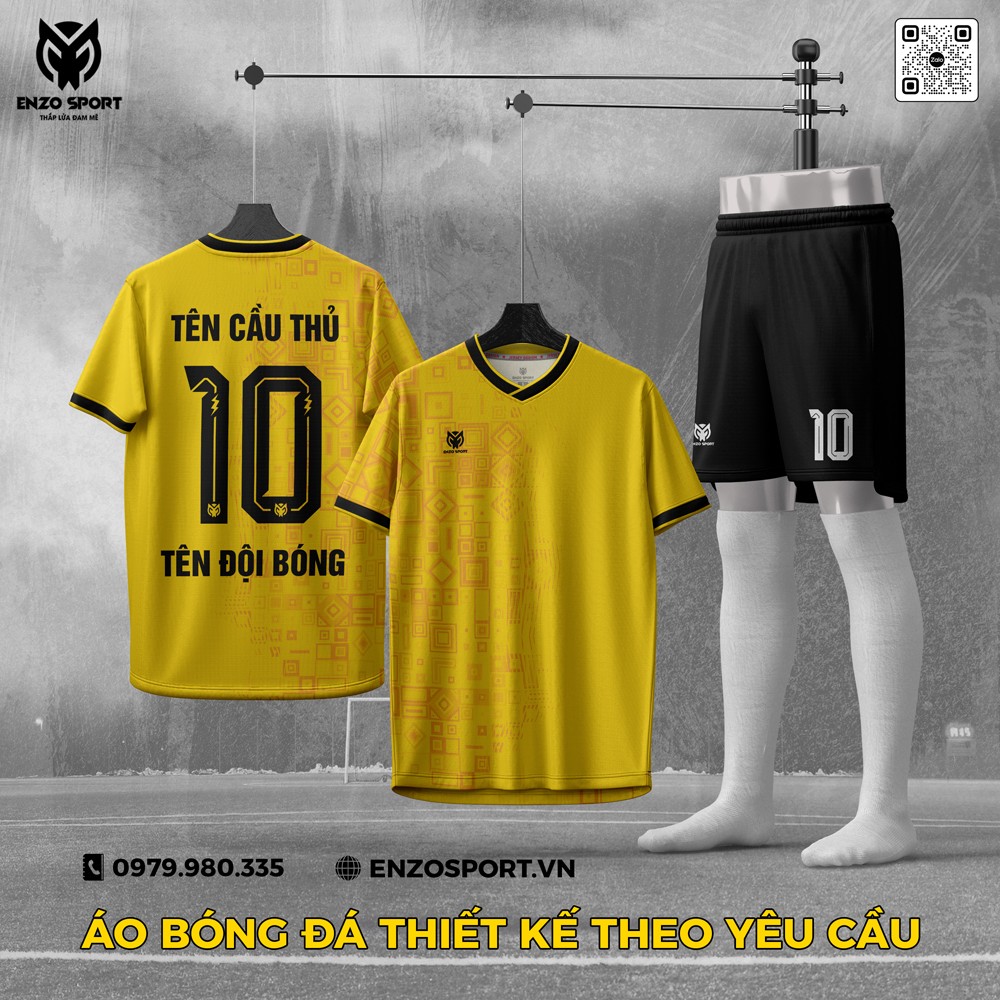 Áo bóng đá ENZO 11 không logo màu vàng – thiết kế thể thao cá tính