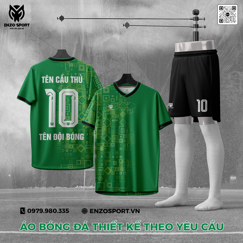 Áo bóng đá không logo ENO 11 màu xanh lá thiết kế theo yêu cầu