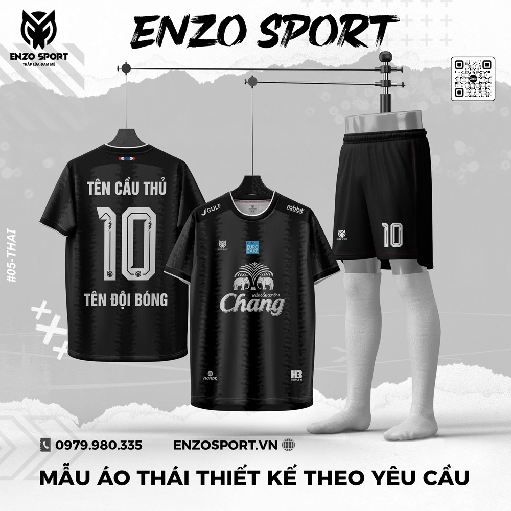 Áo bóng đá Thái thiết kế theo yêu cầu màu đen Enzo Sport mẫu 05-THAI