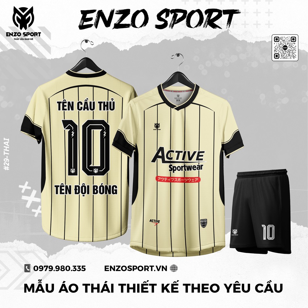 Áo bóng đá Enzo Sport Thái thiết kế màu kem phối đen sang trọng