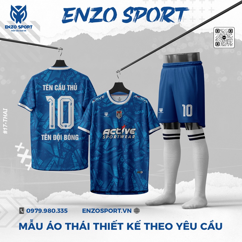 Áo bóng đá Enzo Sport thiết kế màu xanh dương đậm in họa tiết chìm