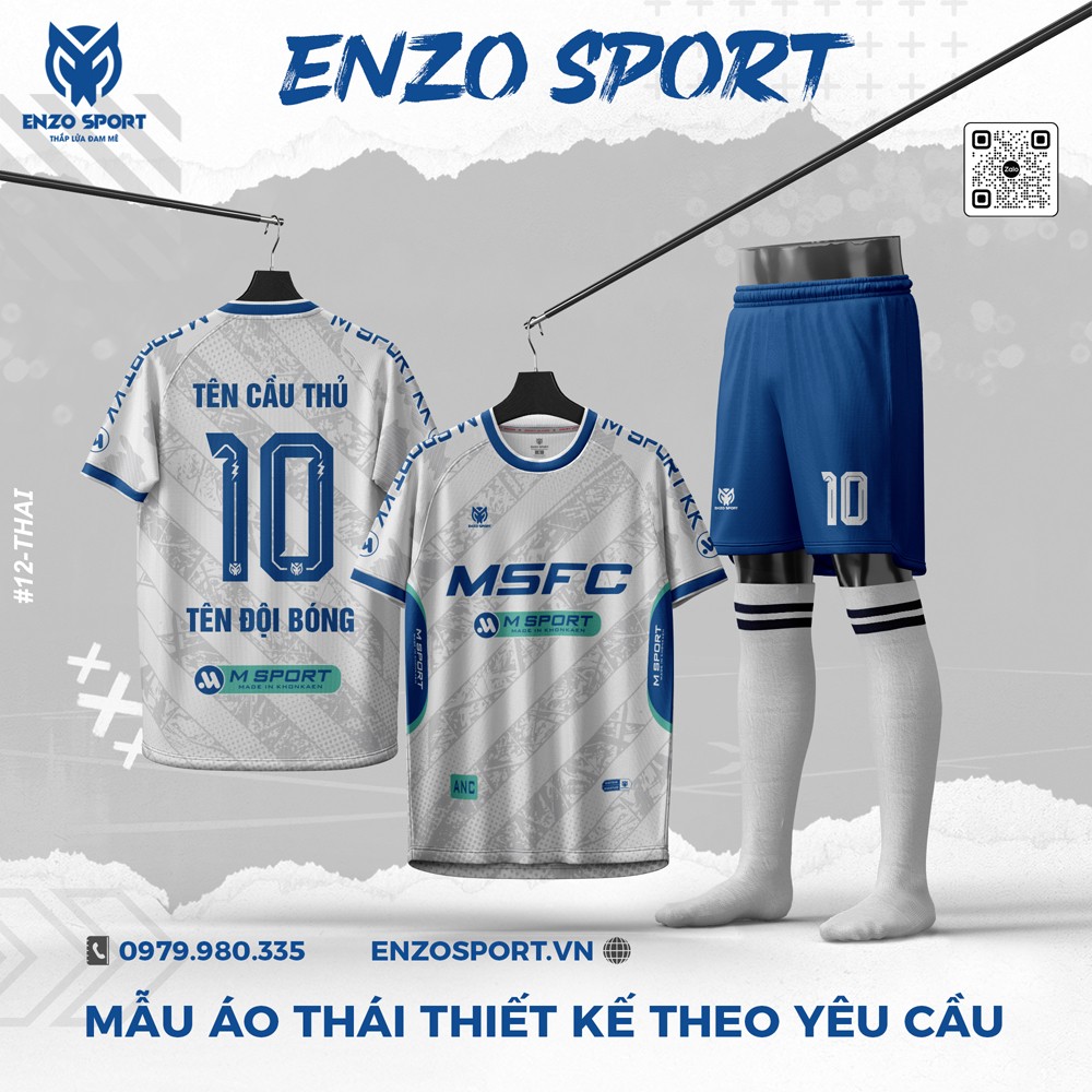 Áo bóng đá Enzo Sport màu xám xanh thiết kế hiện đại thấm hút mồ hôi