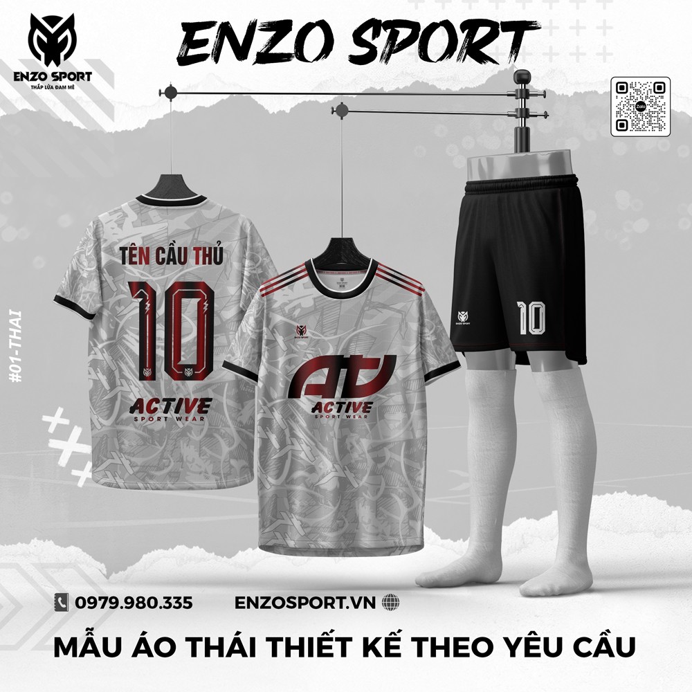 Áo bóng đá Thái xám bạc thiết kế theo yêu cầu Enzo Sport