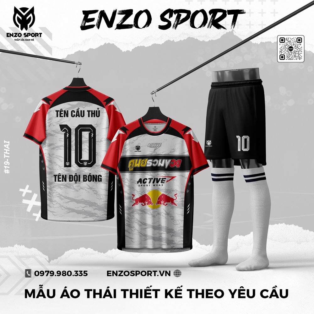 Áo bóng đá thiết kế theo yêu cầu Enzo Sport đỏ đen trắng