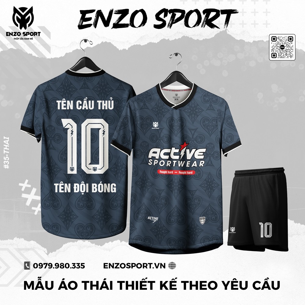 Áo bóng đá Thái thiết kế theo yêu cầu Enzo Sport màu xanh navy