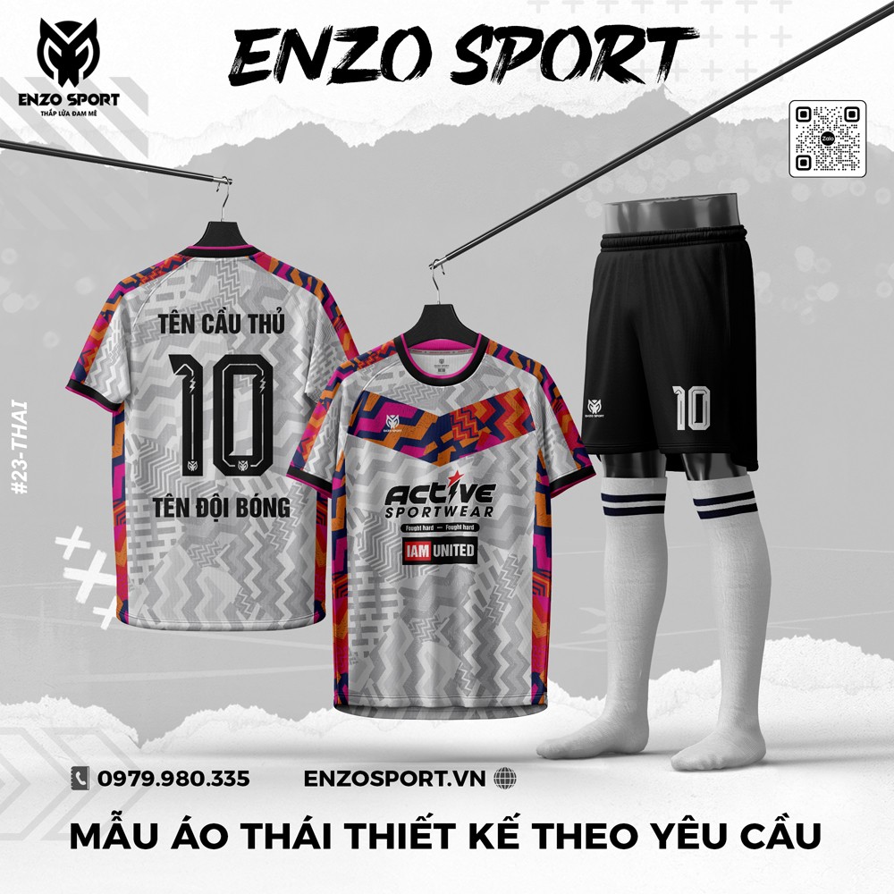 Áo bóng đá Thái Enzo Sport xám bạc họa tiết zig-zag hiện đại