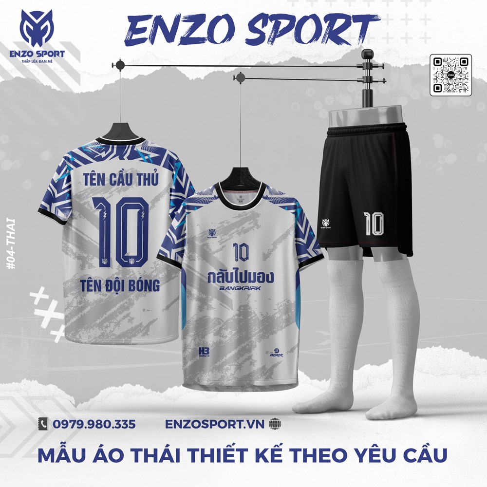 Áo bóng đá Thái thiết kế theo yêu cầu màu xám trắng xanh tribal