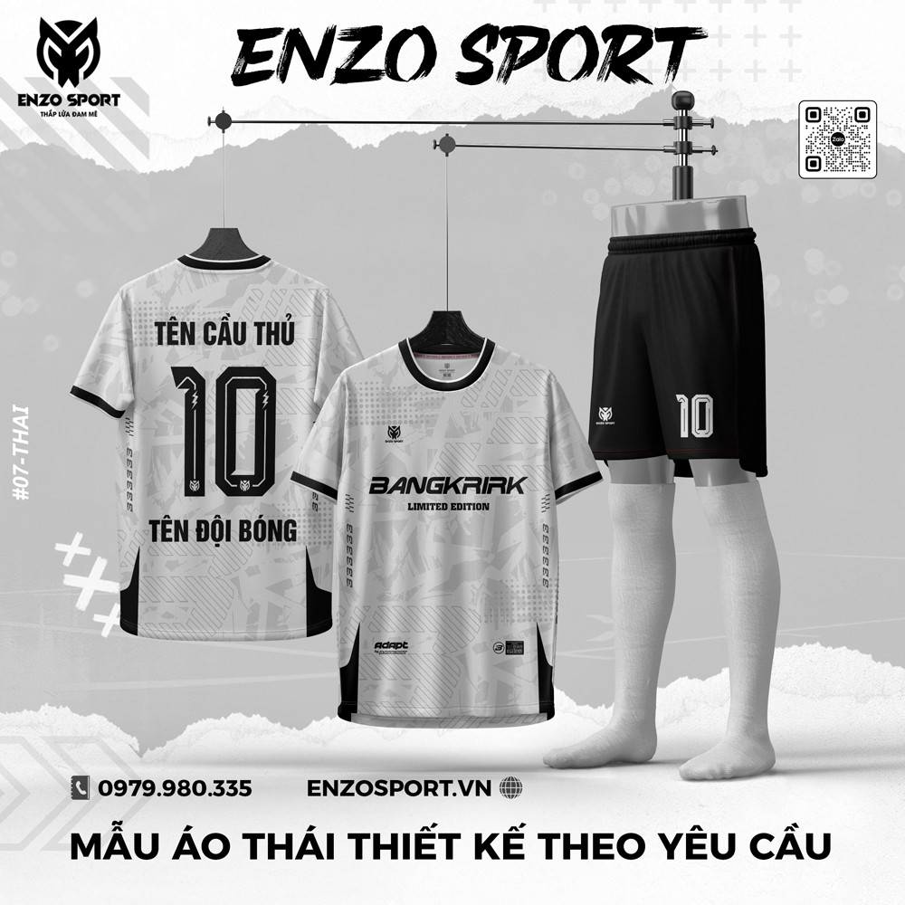 Áo bóng đá thiết kế Thái Lan trắng xám viền đen hiện đại